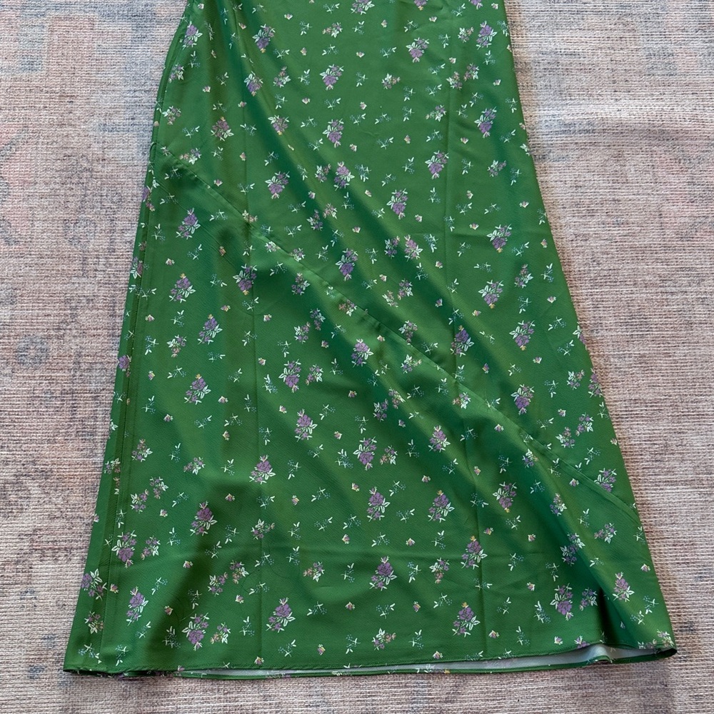 Böhme Green Floral Satin Midi Dress – Puff Sleeve | NWT | Romantic size M - Picture 6 of 12